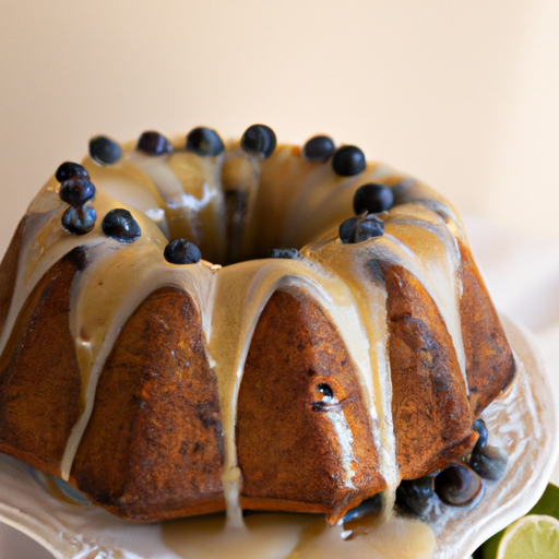 A beautifully glazed lemon blueberry bundt cake